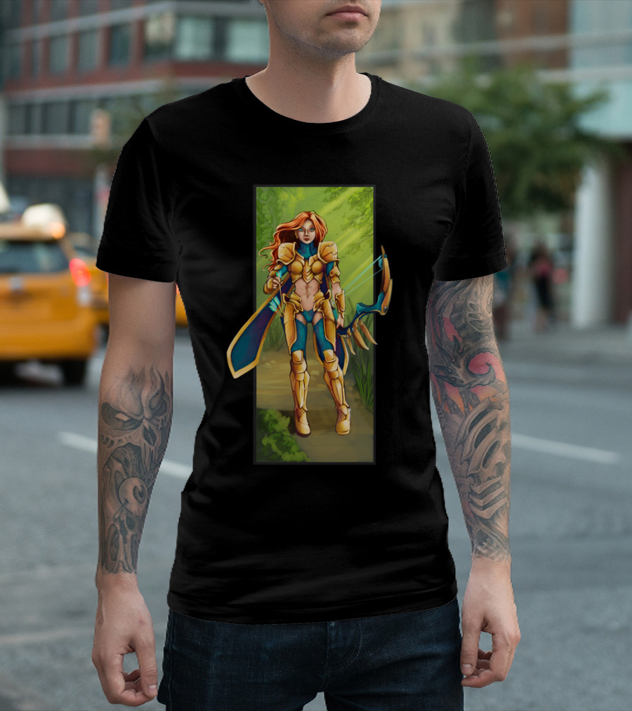 The Golden Archer Fantasy Warrior In Enchanted Forest T-Shirt