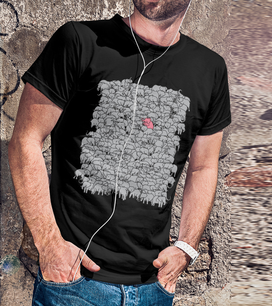 The Herd Pink Elephant Standout Amongst Gray Elephants T-Shirt