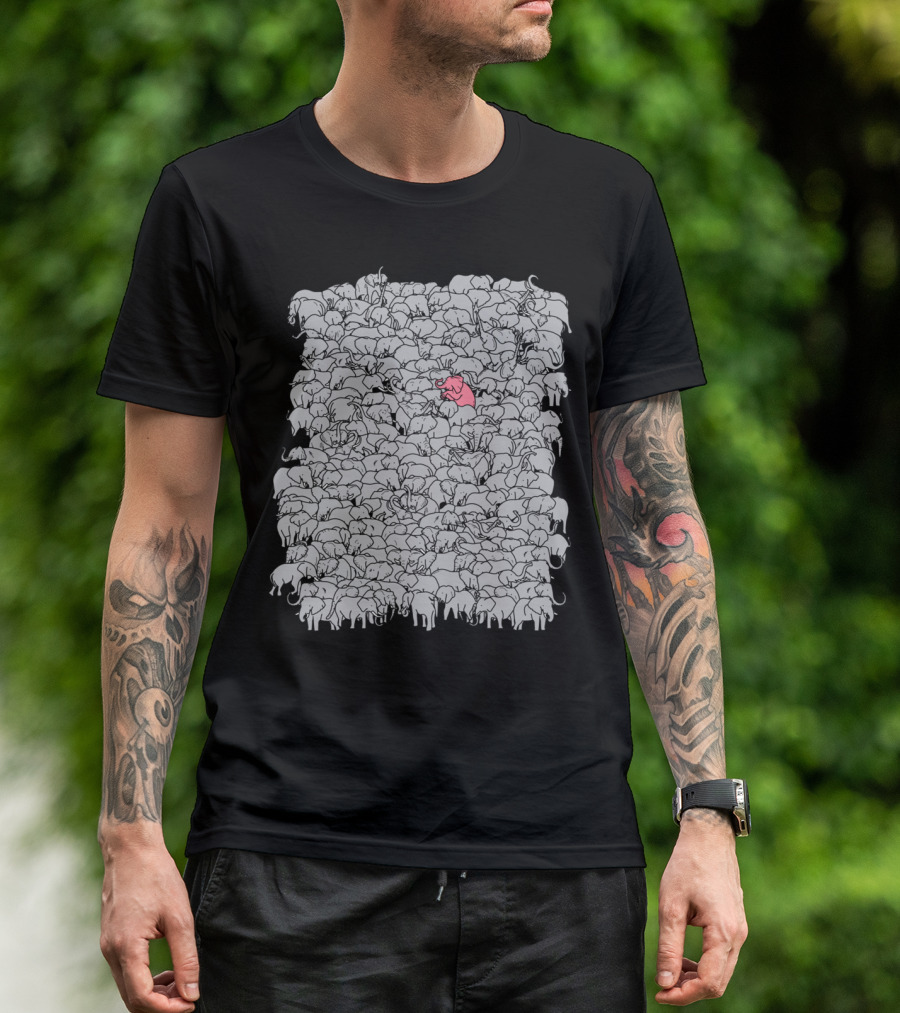 The Herd Pink Elephant Standout Amongst Gray Elephants T-Shirt