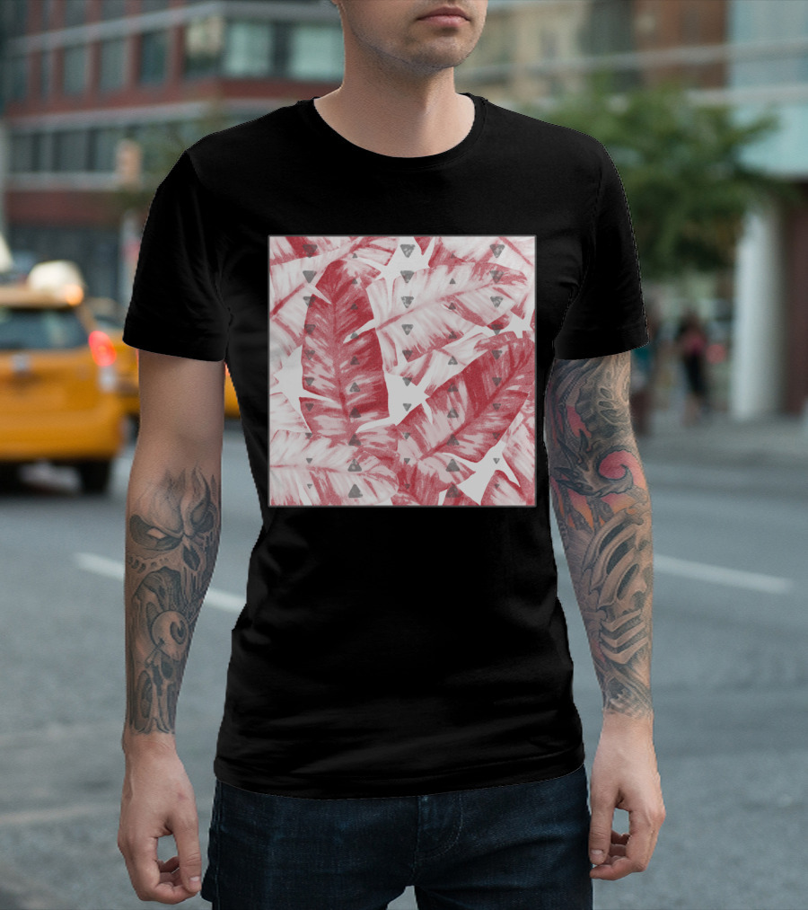 Dusty Rose Tropical Banana Leaves Geometric Accents T-Shirt