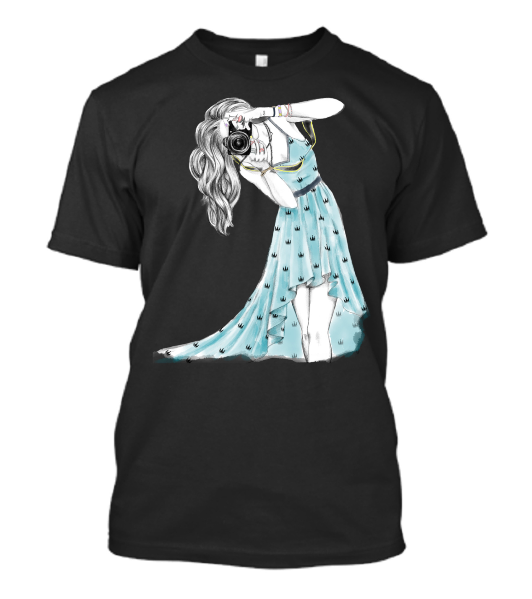 Camera Girl In Blue Dress With Crown T-Shirt
