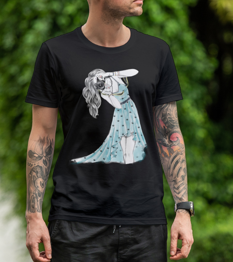Camera Girl In Blue Dress With Crown T-Shirt