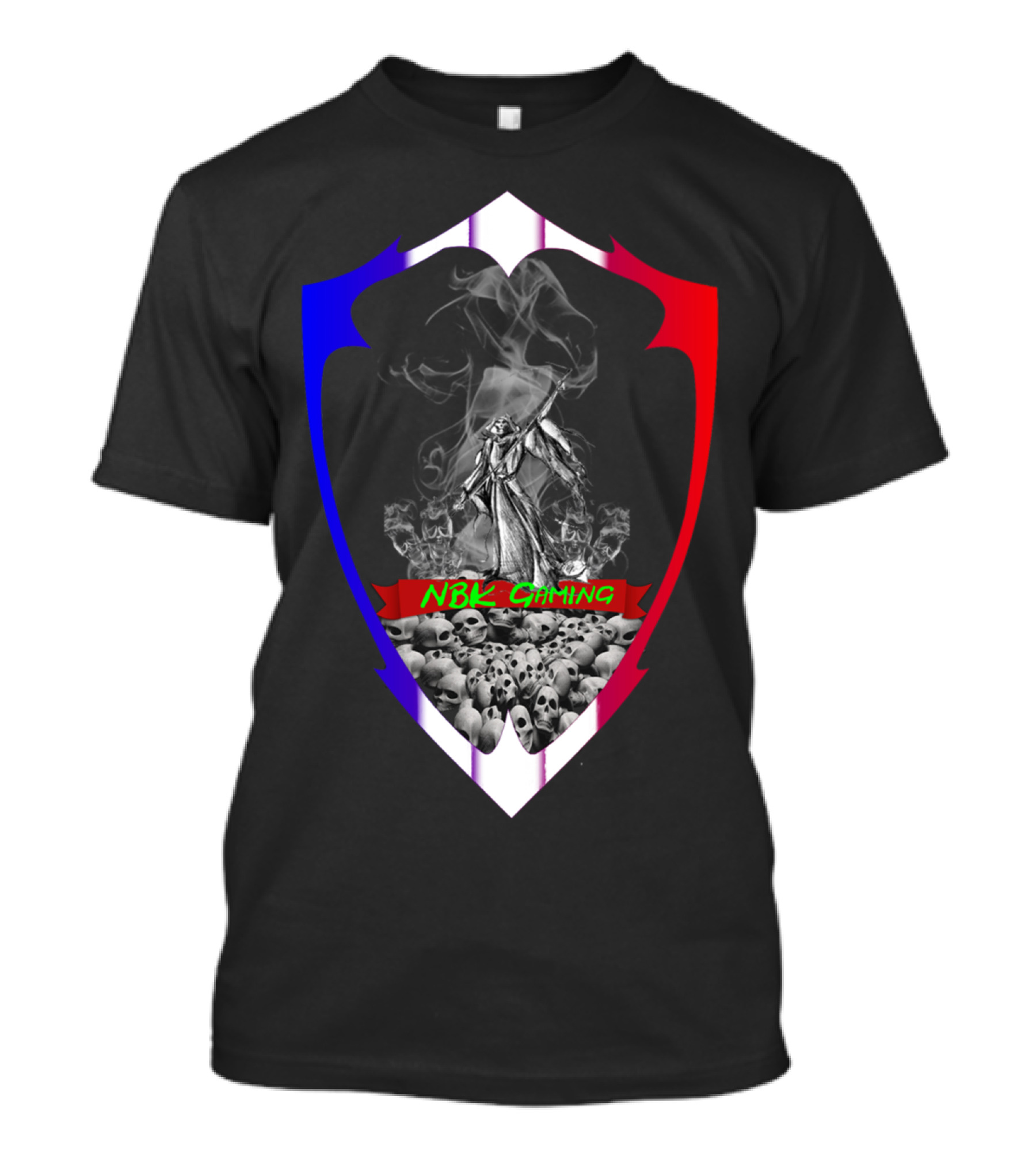 NBK Gaming Skull Warrior Shield With Wolves And Smoke T-Shirt