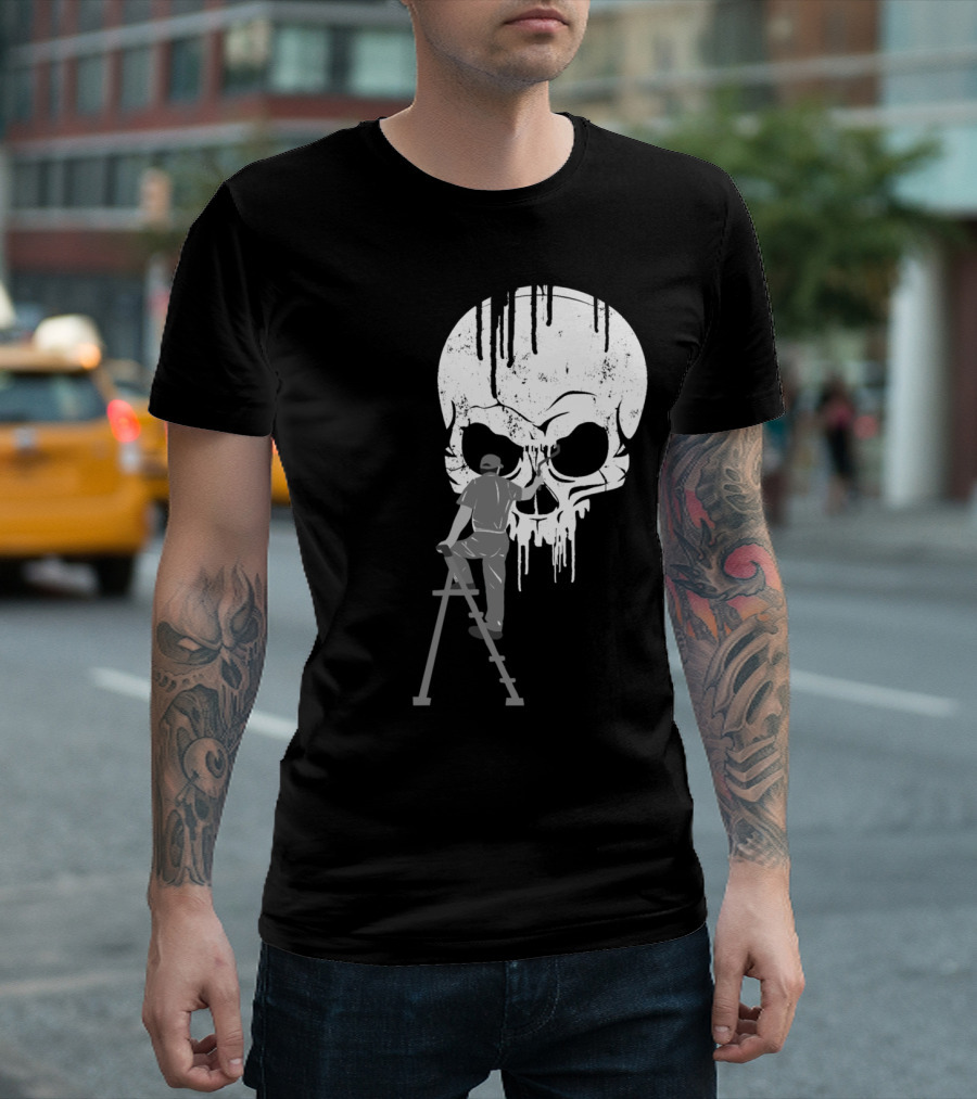 Painter Creates Dripping Skull Artwork with Ladder T-Shirt
