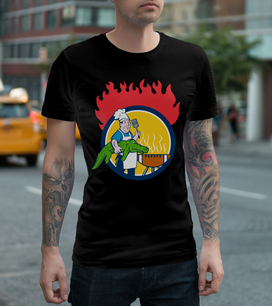 Chef Alligator Spatula BBQ Grill Fire Circle T-Shirt