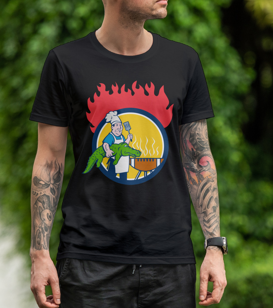 Chef Alligator Spatula BBQ Grill Fire Circle T-Shirt