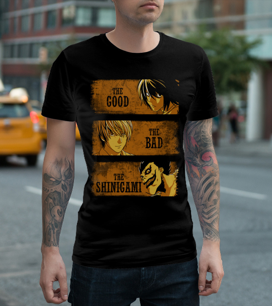 The Good The Bad And The Shinigami Death Note Characters L Light Ryuk T-Shirt