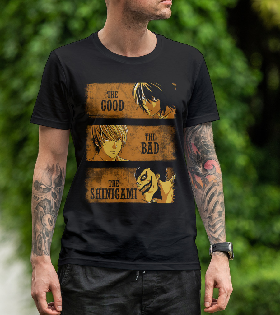 The Good The Bad And The Shinigami Death Note Characters L Light Ryuk T-Shirt