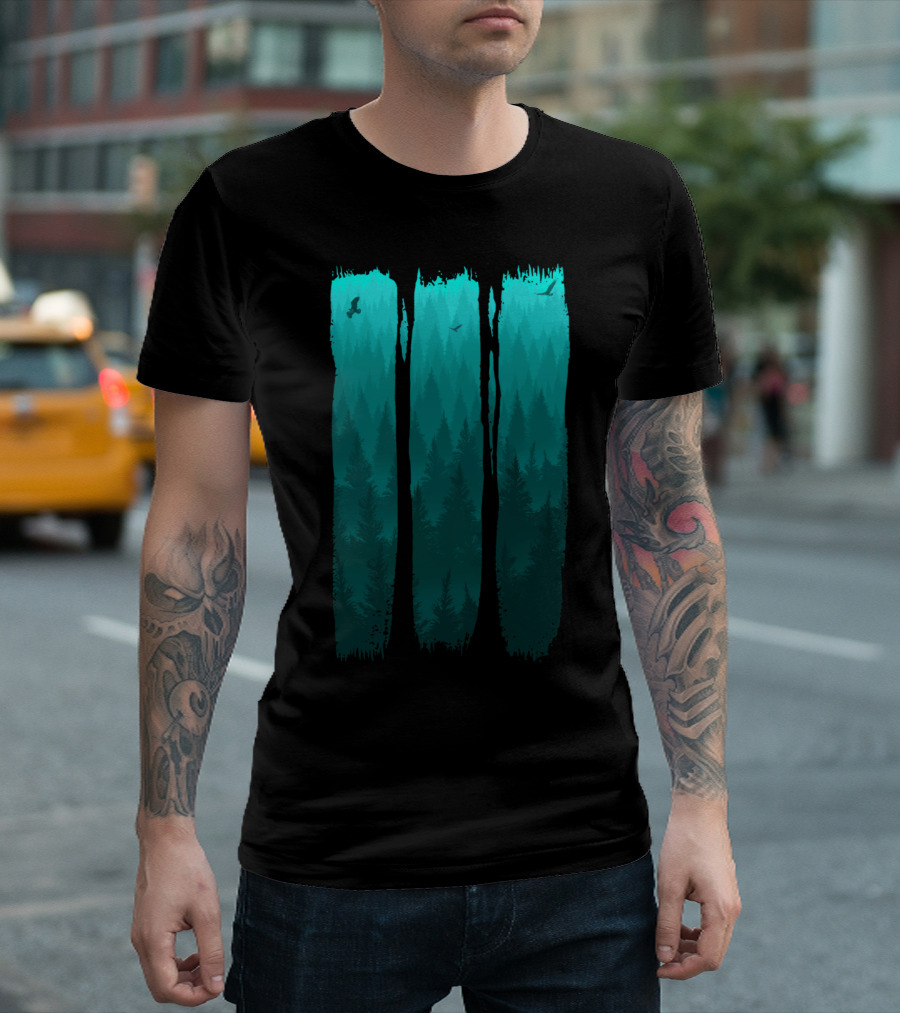 Eagles Soaring Over Misty Forest Pines T-Shirt