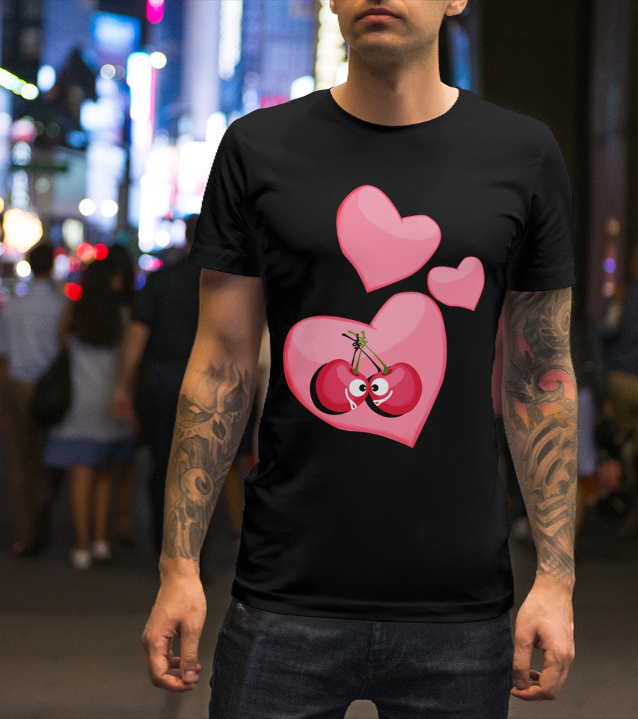 Cherries In Love With Heart Eyes And Pink Hearts T-Shirt