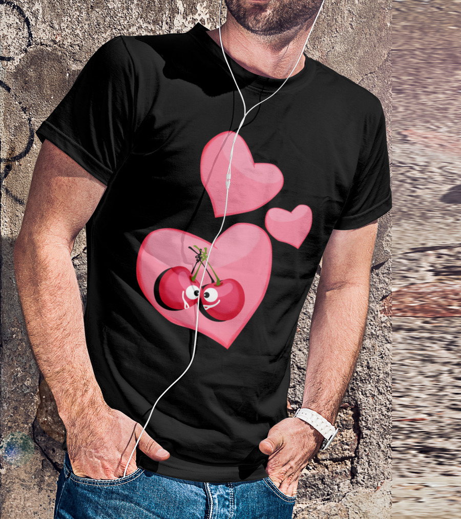 Cherries In Love With Heart Eyes And Pink Hearts T-Shirt