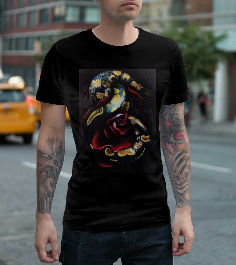 Pythonic Love Coiled Around a Rose by Ste T-Shirt