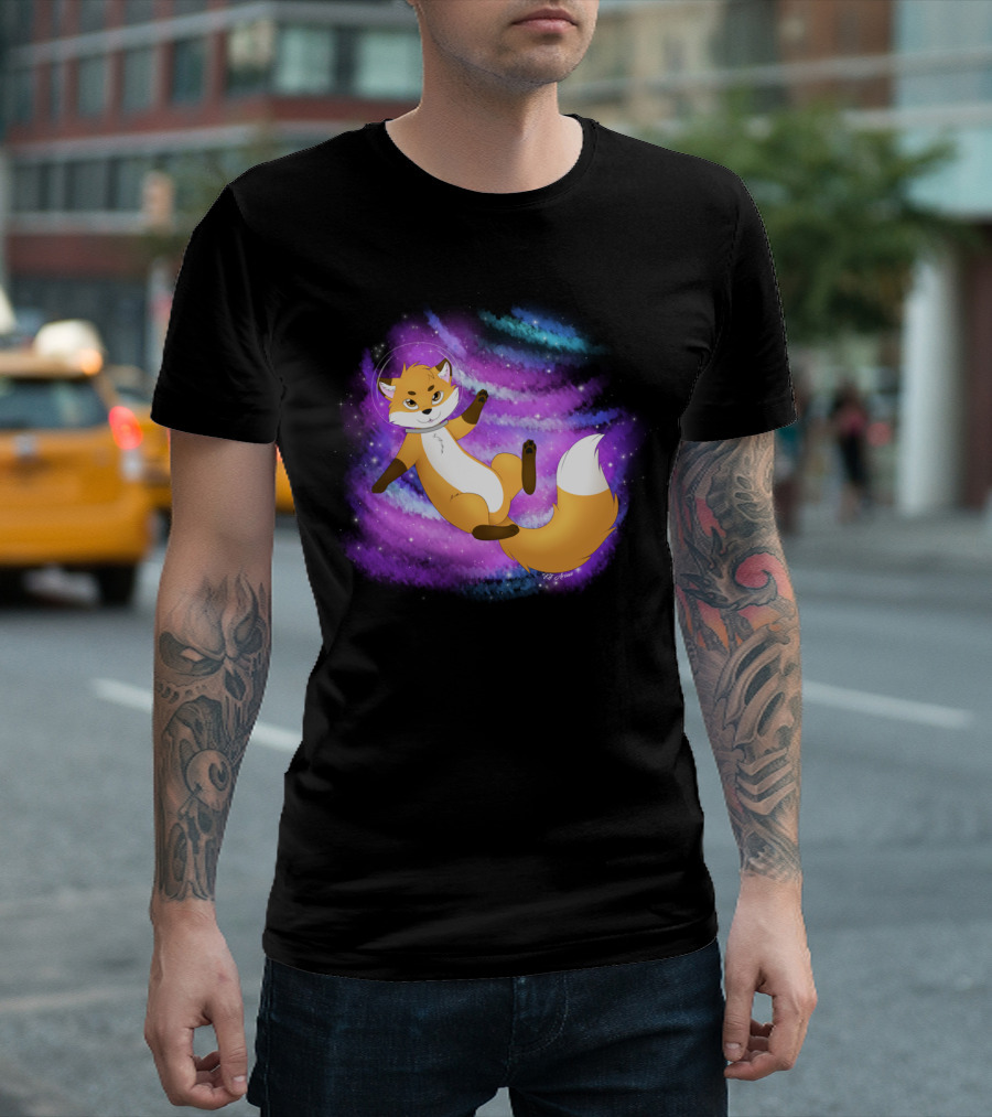 Space Fox Astronaut Floating in Cosmic Nebula T-Shirt
