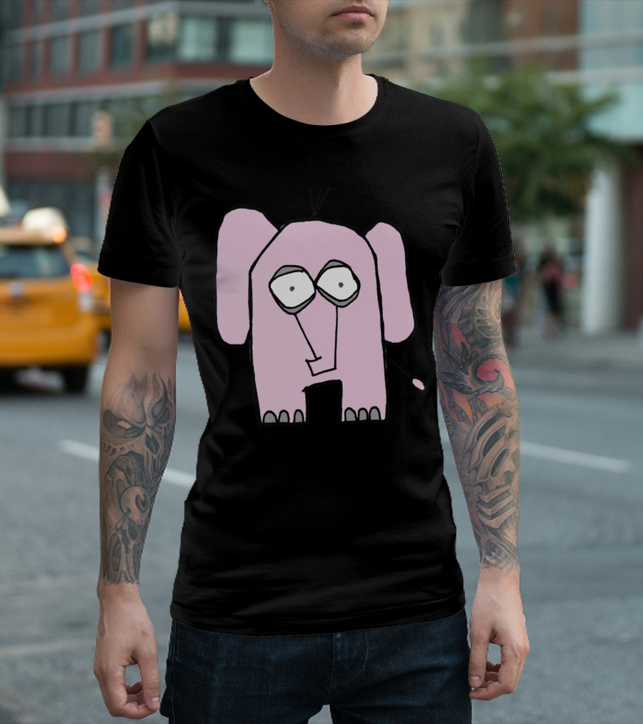 Jimi The Pink Elephant Cartoon Drawing T-Shirt