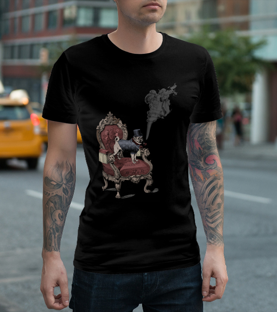 The Imperial Pug On Ornate Throne With Smoking Pipe Shadow T-Shirt