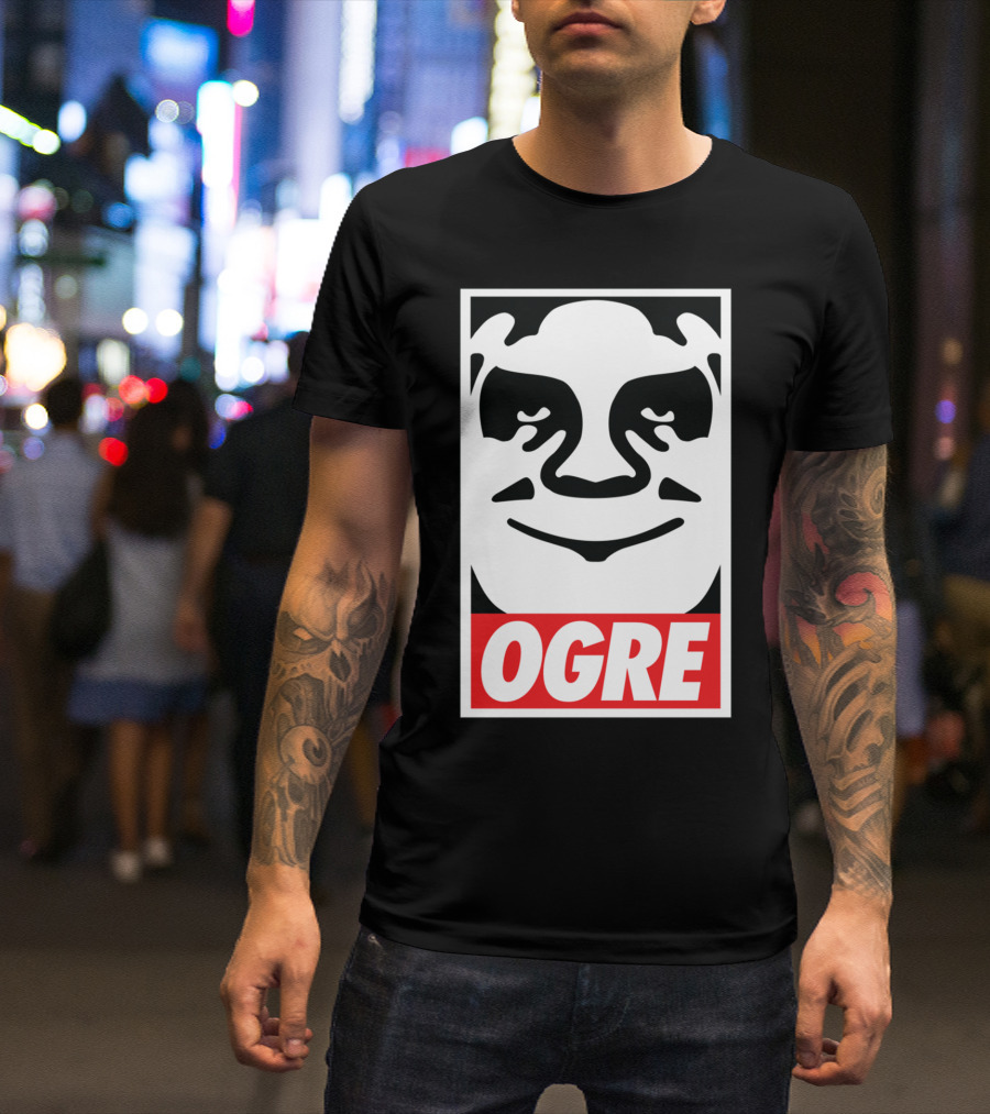 OGRE Face Parody Design Bold Typography T-Shirt
