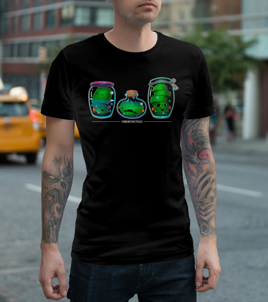 Frankenstein's Pickles Line Up Jars Monster T-Shirt