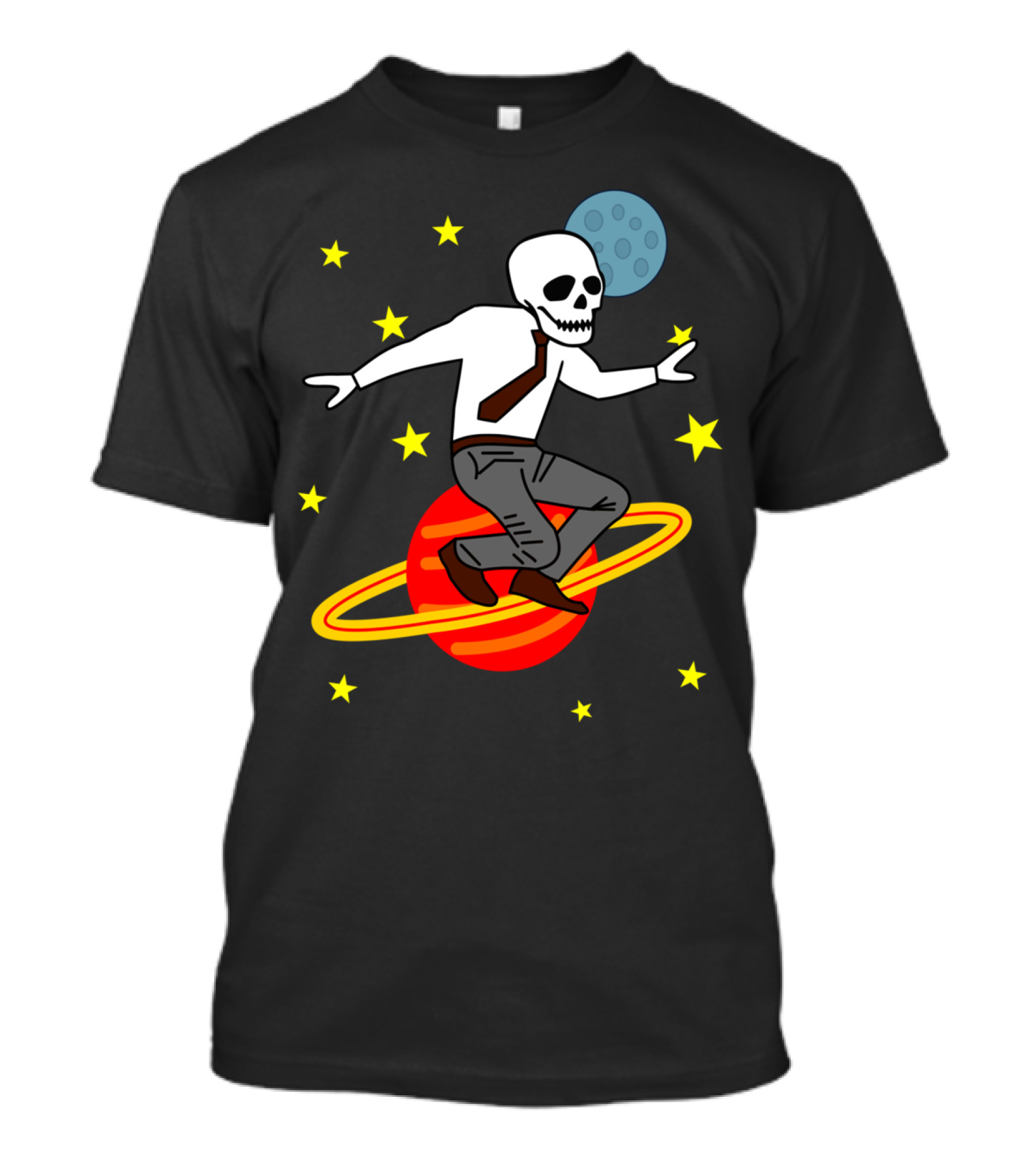 Space Business Skeleton Surfing Saturn T-Shirt