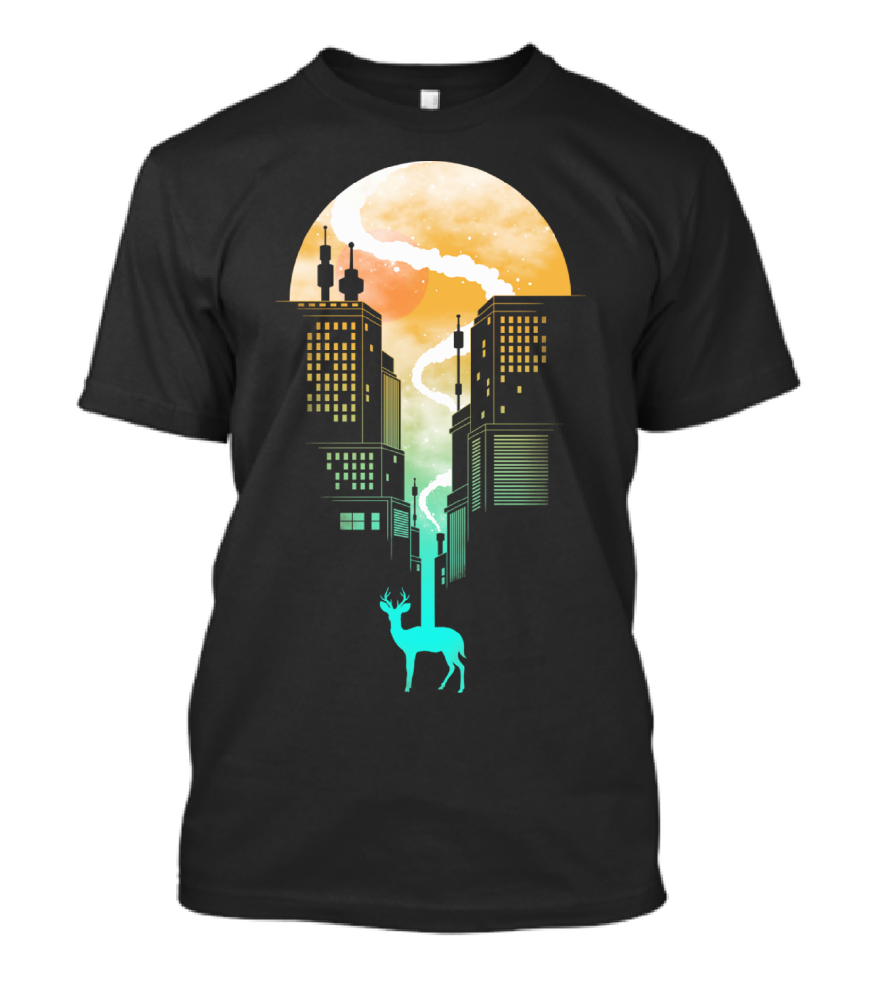 Need More Space Stag In Surreal Urban Landscape T-Shirt
