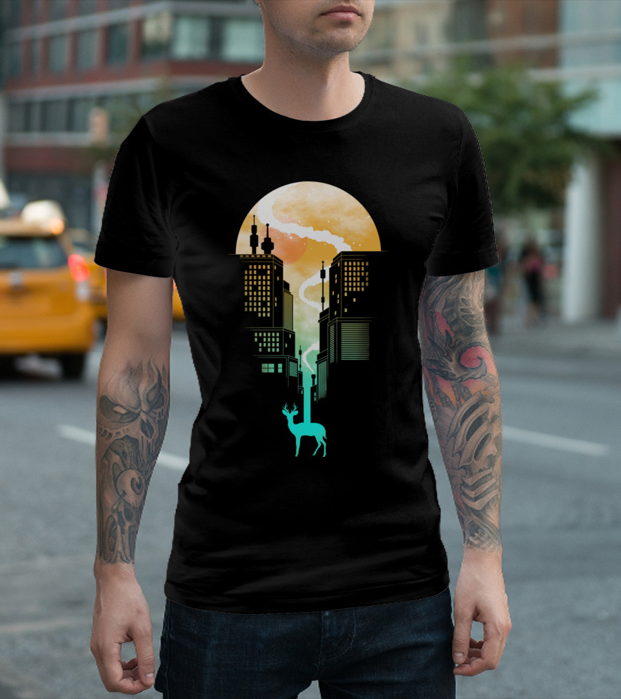 Need More Space Stag In Surreal Urban Landscape T-Shirt