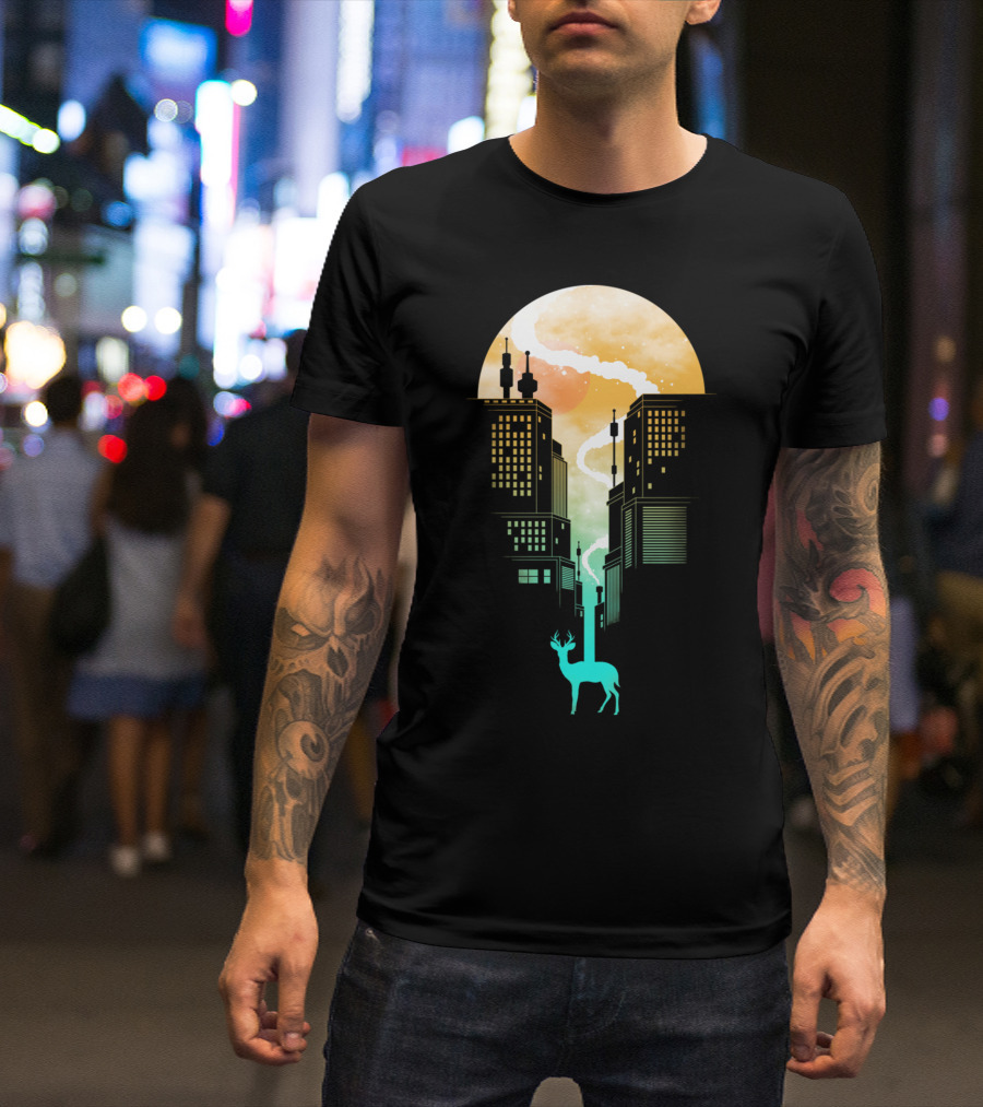 Need More Space Stag In Surreal Urban Landscape T-Shirt