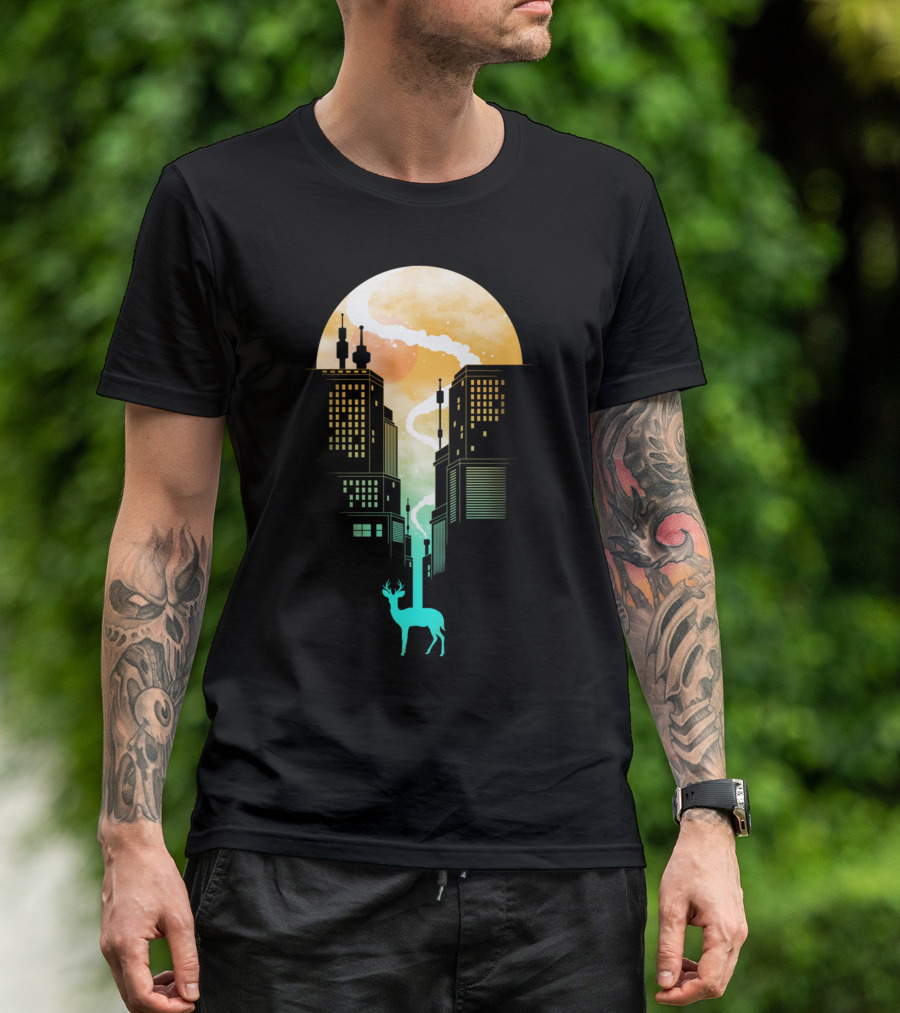Need More Space Stag In Surreal Urban Landscape T-Shirt