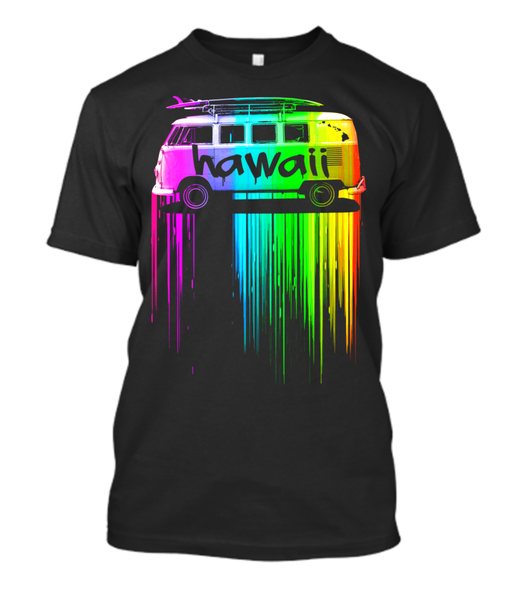 Hawaii Rainbow Van With Surfboards Dripping Colorful Paint T-Shirt