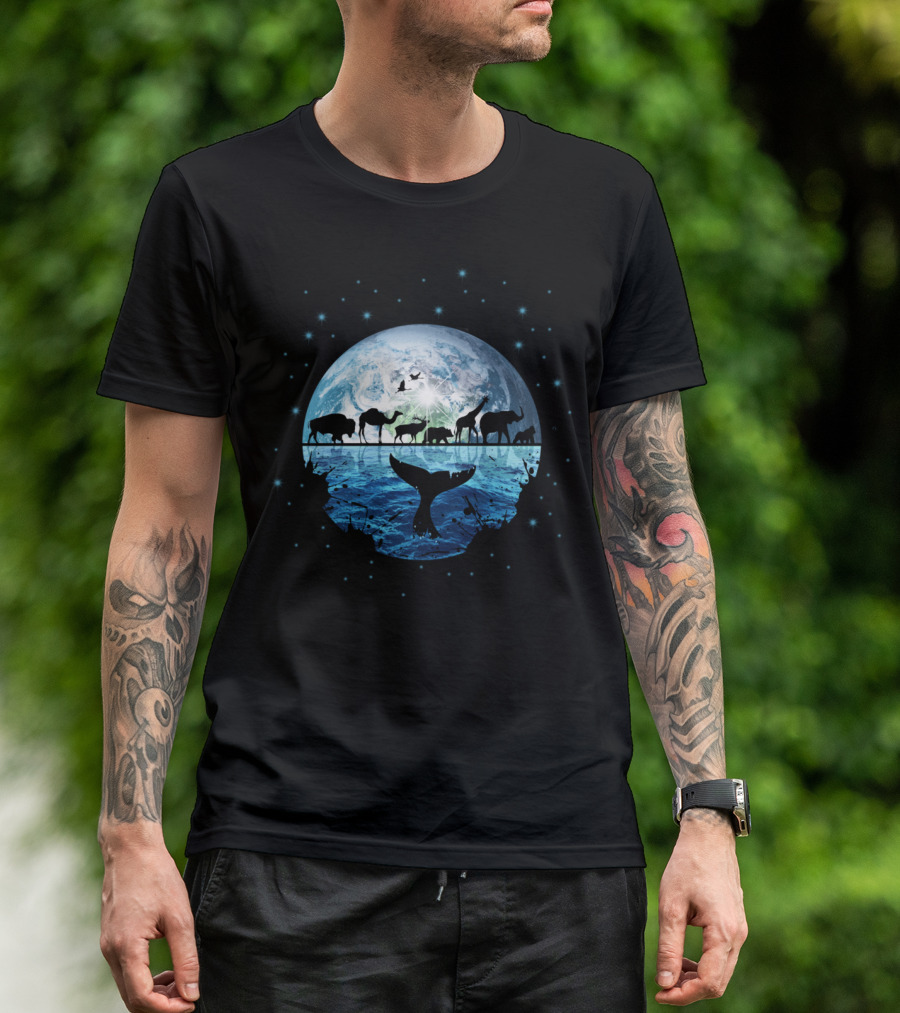 The Journey Across Earth And Ocean With Animals And Whale Tail T-Shirt