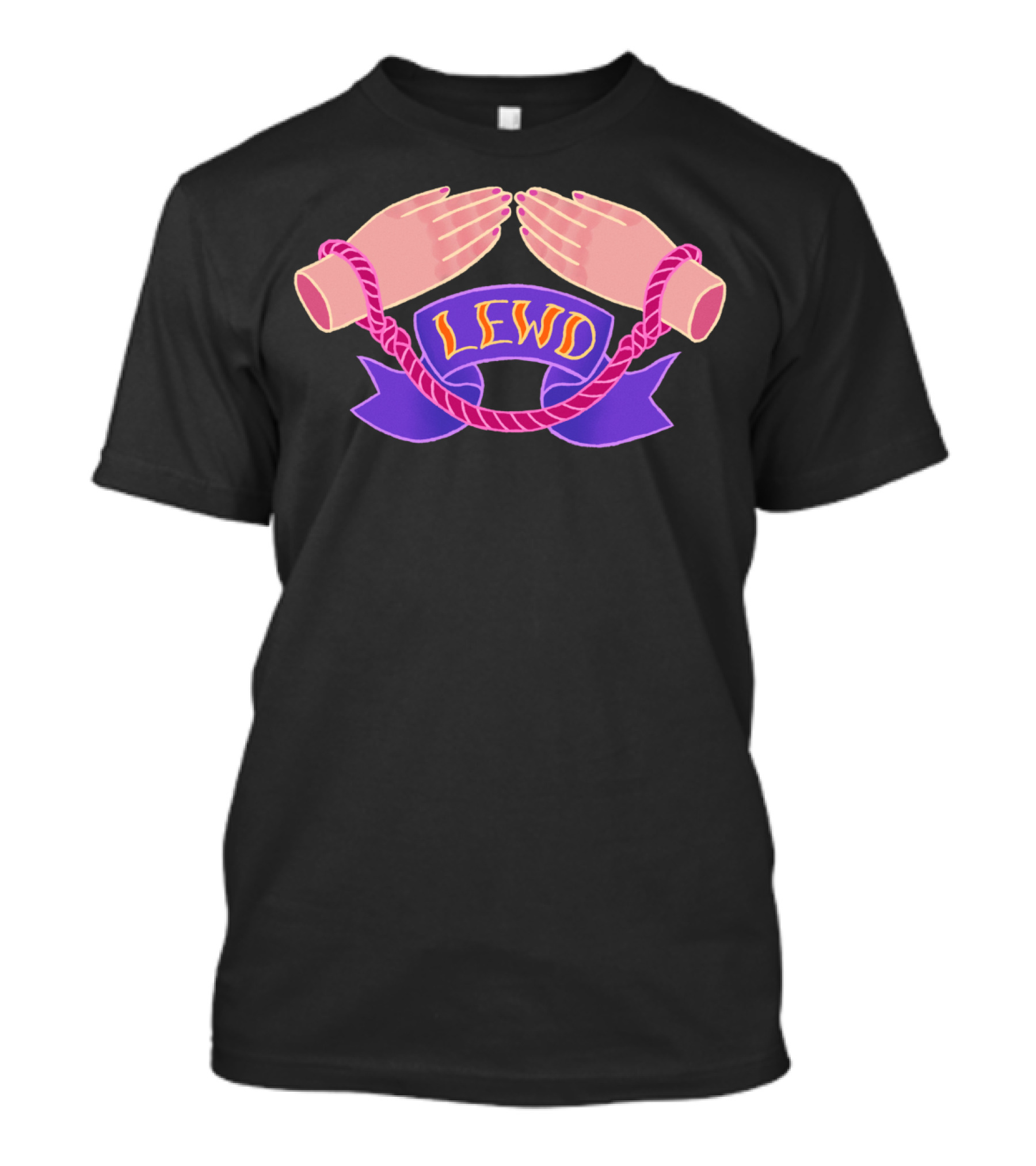 LEWD Hands Tied With Pink Rope And Purple Banner T-Shirt