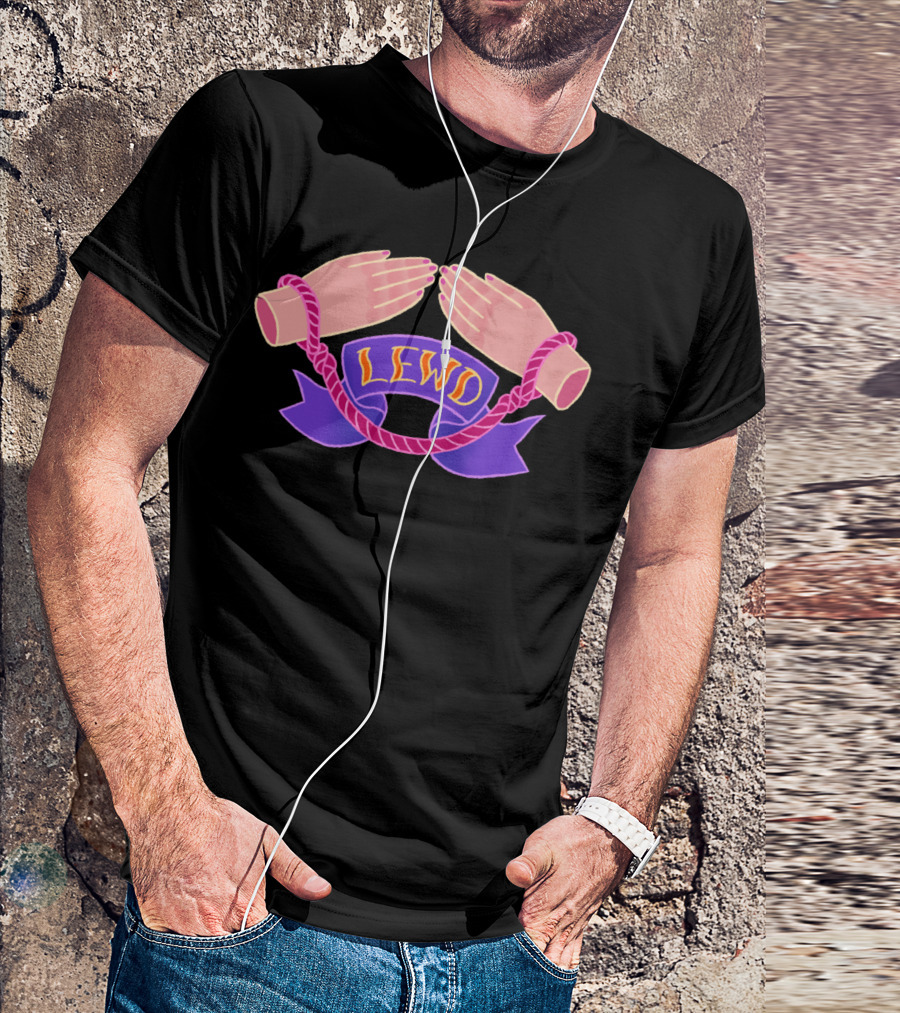 LEWD Hands Tied With Pink Rope And Purple Banner T-Shirt