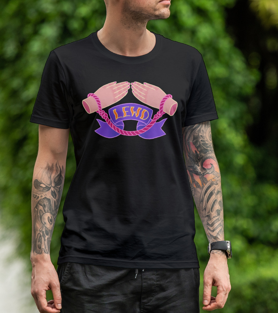 LEWD Hands Tied With Pink Rope And Purple Banner T-Shirt