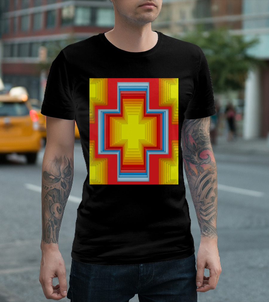 Sacred Vivid Geometric Cross Layered Colors T-Shirt