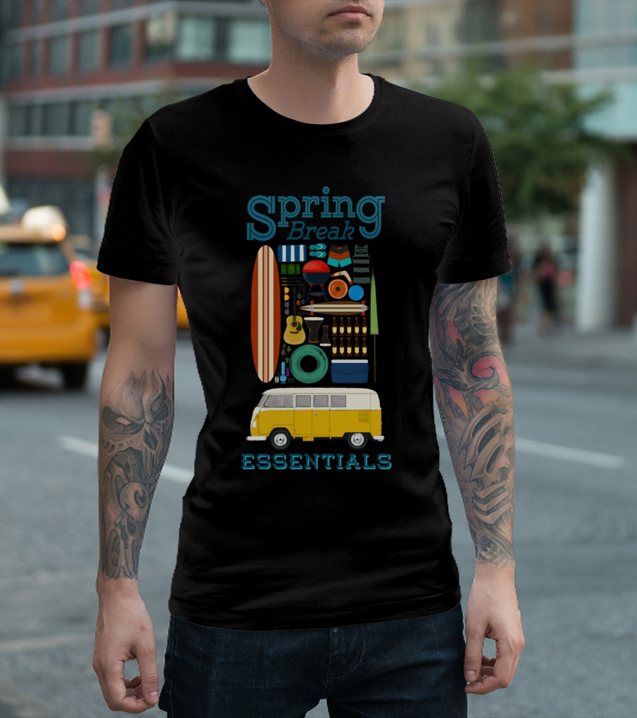 Spring Break Essentials Surfboard Van and Travel Gear T-Shirt