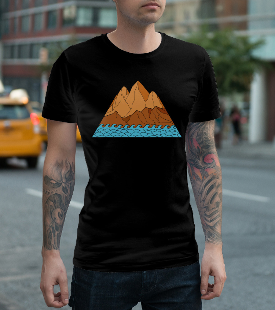 Ragged Mountain Waves Mono Line Geometric Landscape T-Shirt