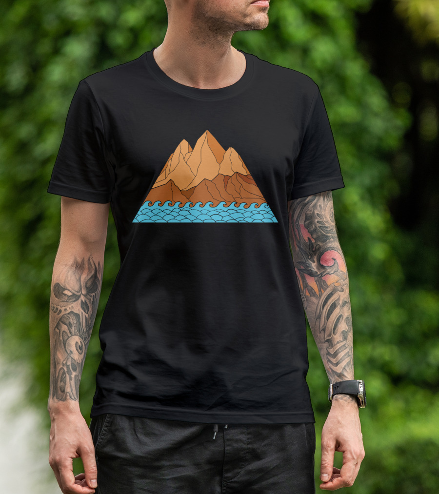 Ragged Mountain Waves Mono Line Geometric Landscape T-Shirt