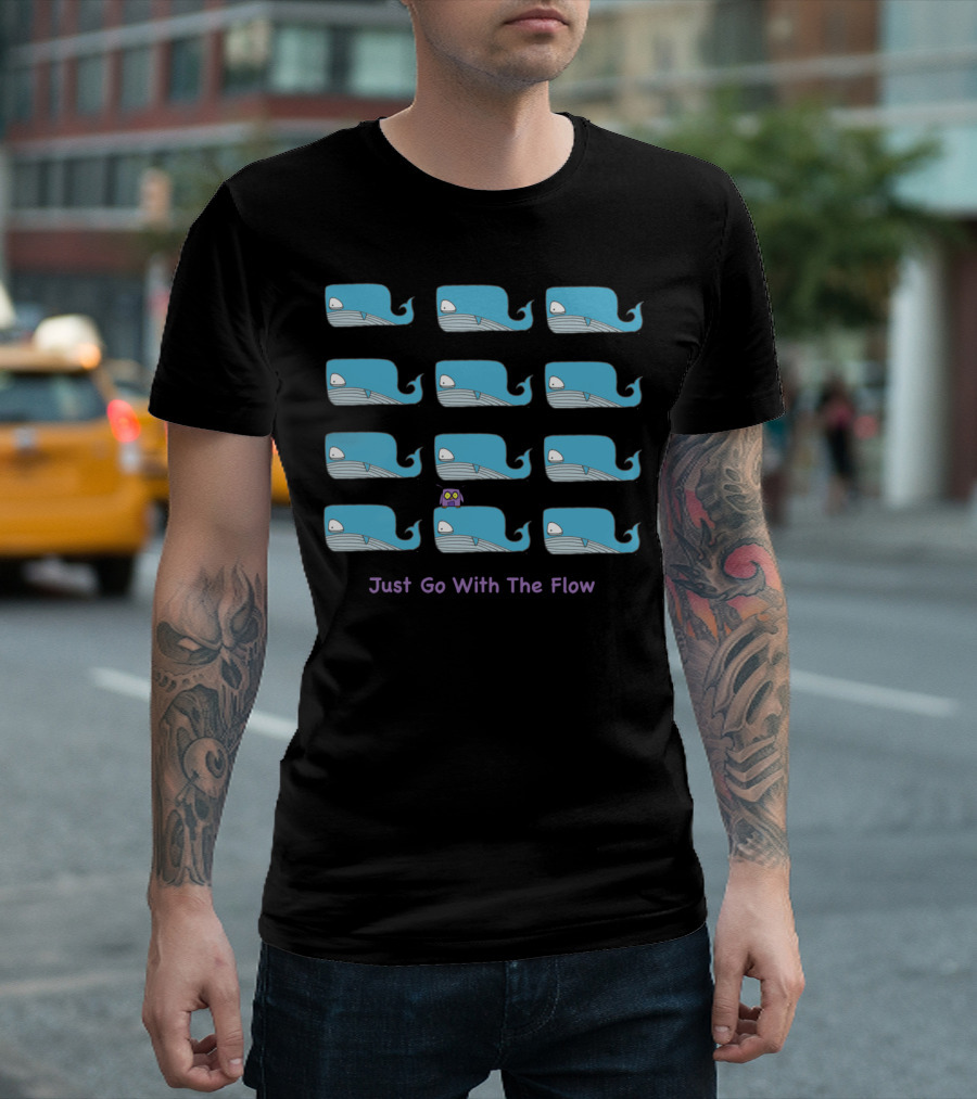 Just Go With The Flow Blue Whales and Purple Octopus T-Shirt