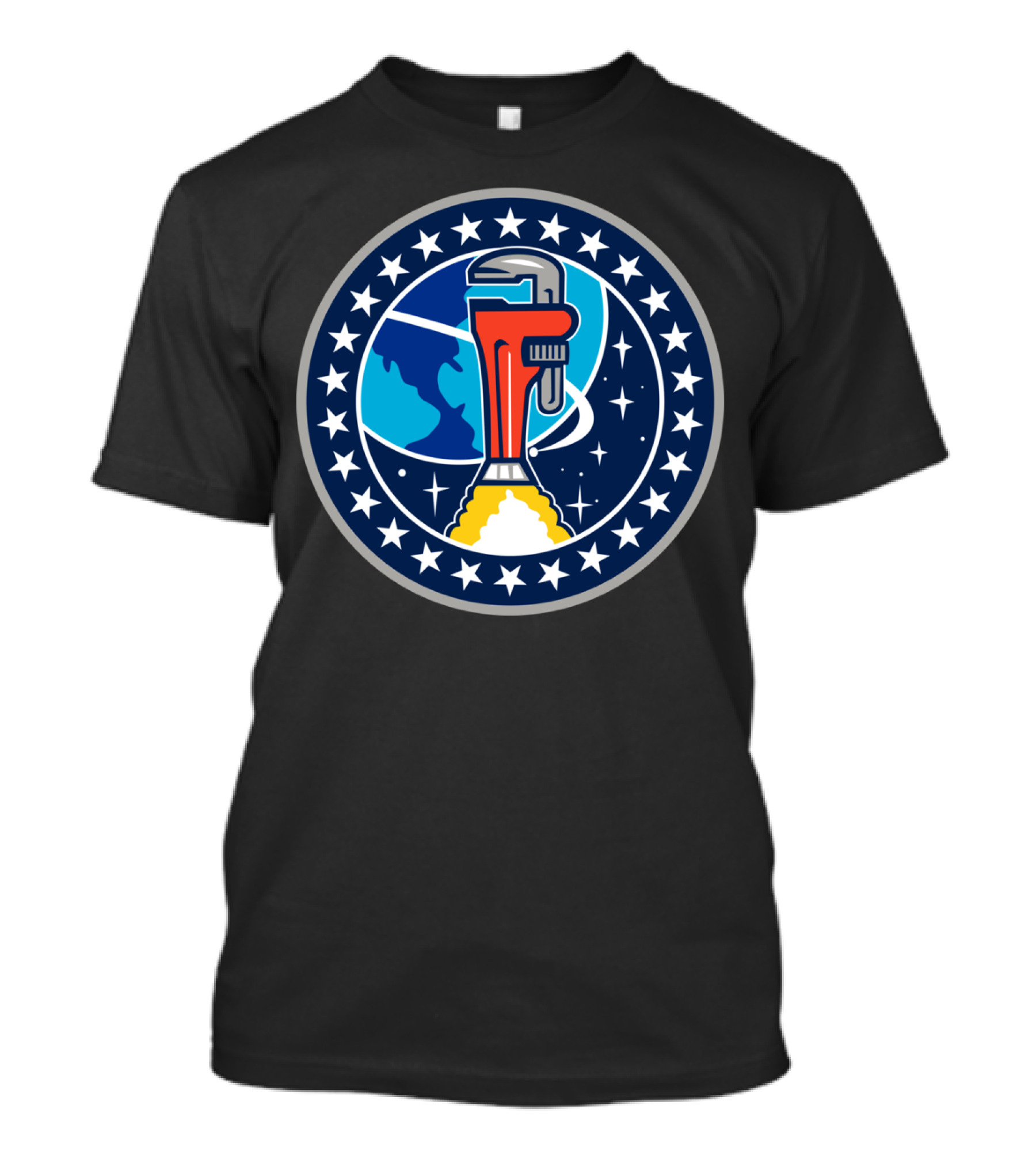 Pipe Wrench Rocket Booster Orbiting Earth Space Mission T-Shirt