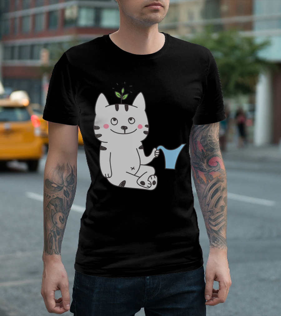 Just Grow It Cat With Sprout And Watering Can T-Shirt