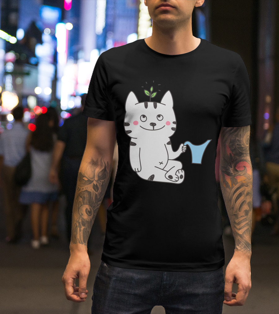 Just Grow It Cat With Sprout And Watering Can T-Shirt