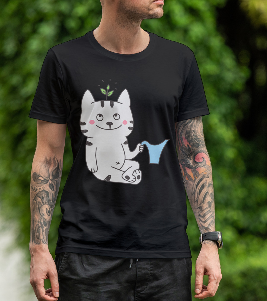Just Grow It Cat With Sprout And Watering Can T-Shirt