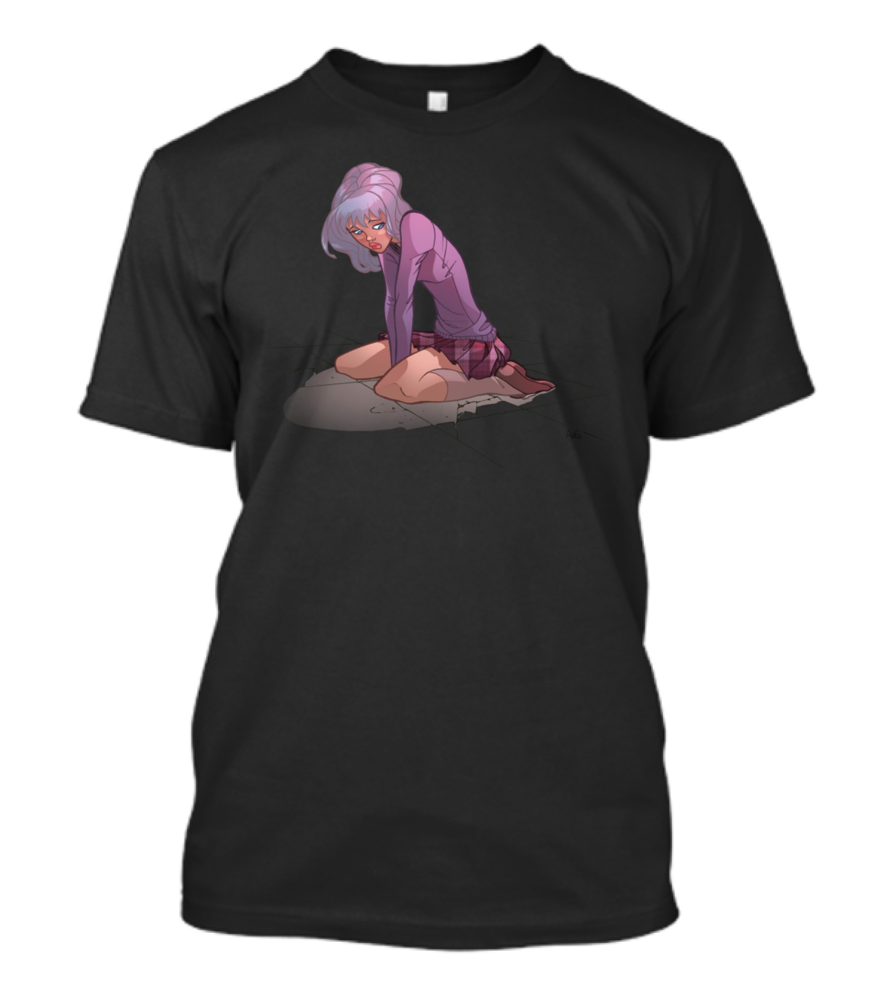 Sad Little Girl Fran Anime Style Kneeling T-Shirt