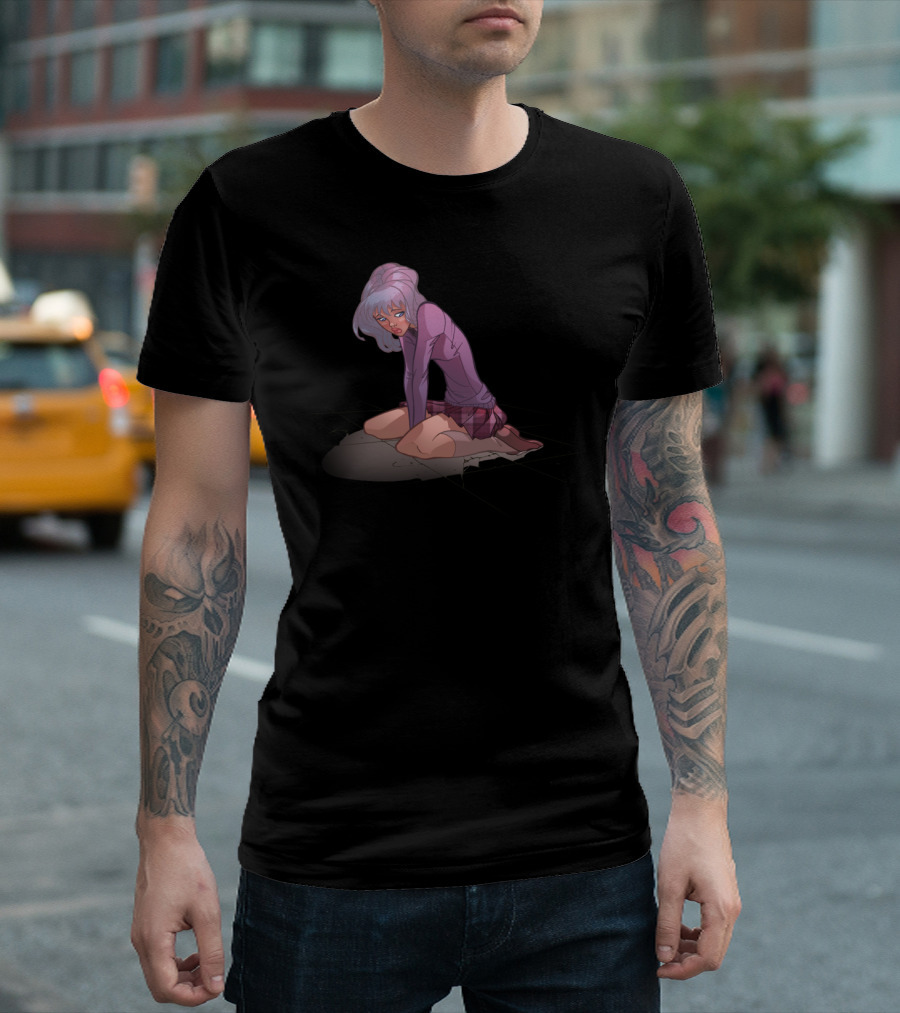 Sad Little Girl Fran Anime Style Kneeling T-Shirt