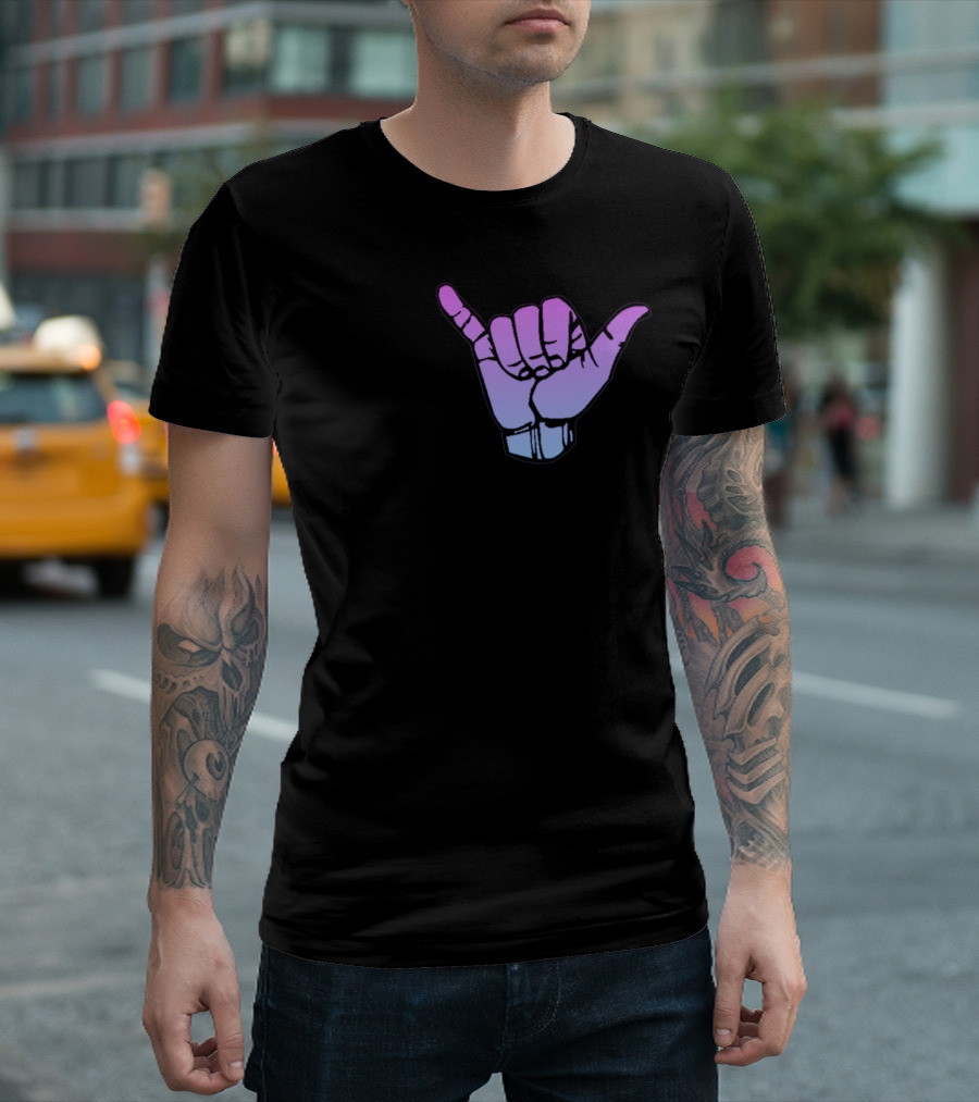 Ombre Shaka Hand Gesture Icon in Gradient Pastel Colors T-Shirt