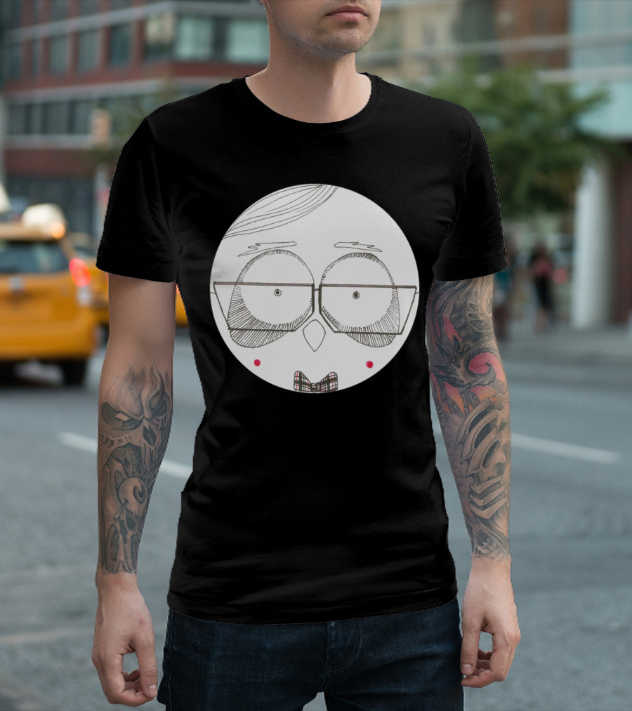 Cool in School Alex Nerdy Sketch Glasses and Bowtie Round Face T-Shirt