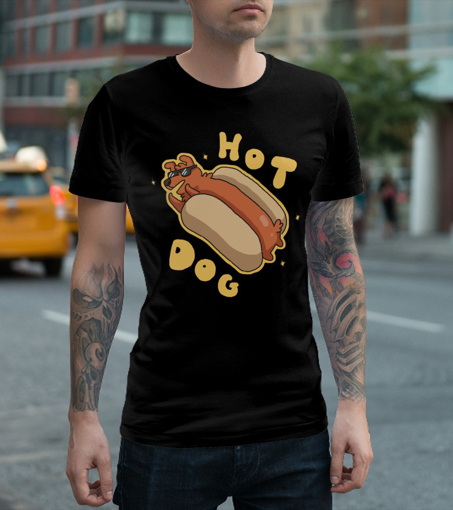 Hot Dog Sunglasses Posing Sausage Bun T-Shirt