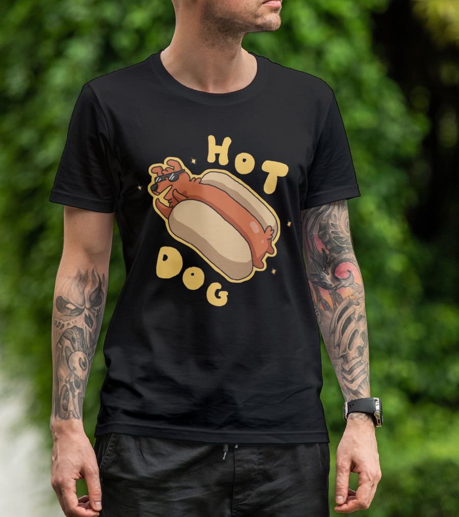 Hot Dog Sunglasses Posing Sausage Bun T-Shirt