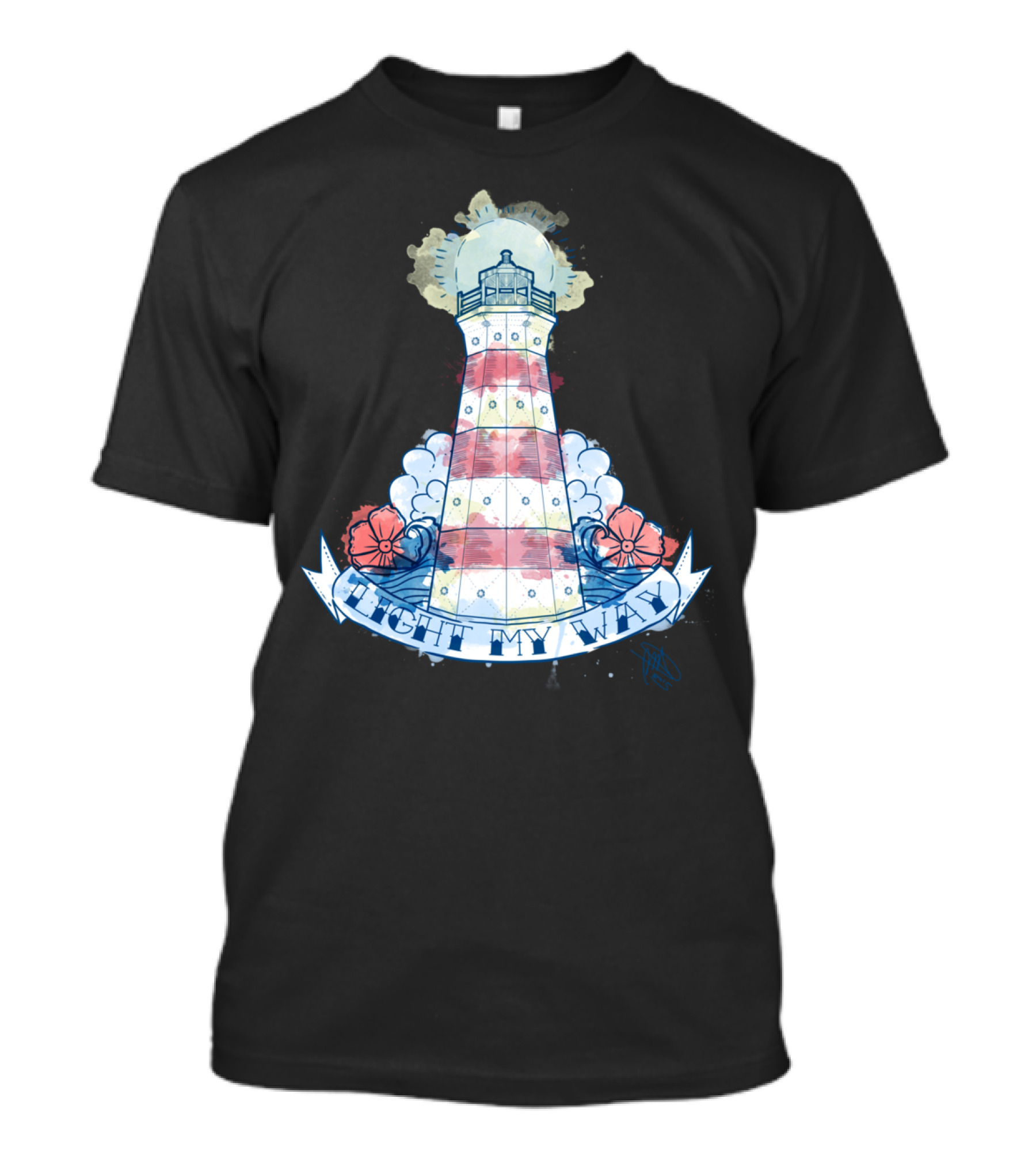 Light My Way Lighthouse With Nautical Flowers T-Shirt