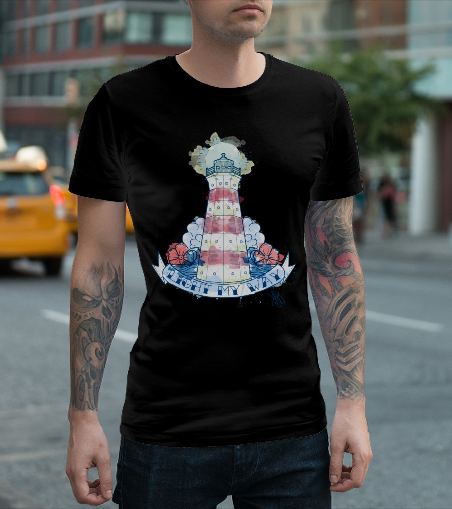 Light My Way Lighthouse With Nautical Flowers T-Shirt