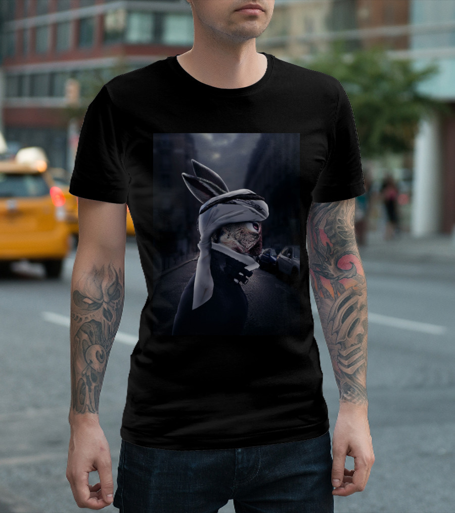 Warrior Rabbit Urban Night Streetscape T-Shirt