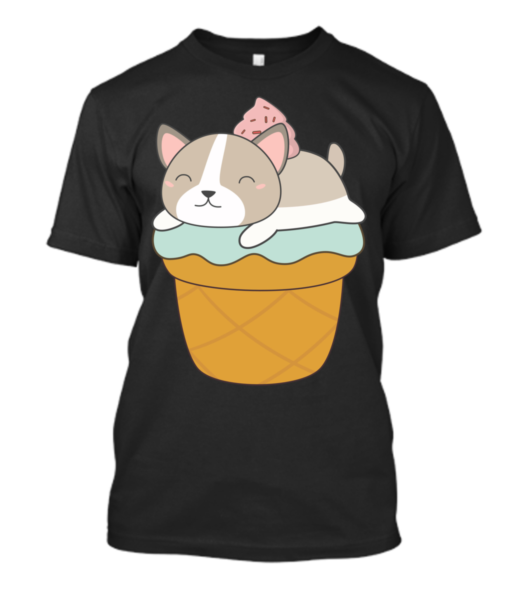 Kawaii Puppy Dog Sleeping On Ice Cream Cone Cupcake T-Shirt